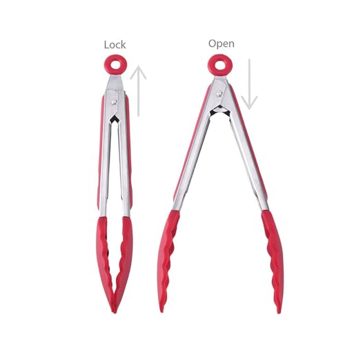 2 Pack Silicone Kitchen Tongs (Red)