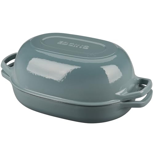 Enameled Cast Iron Oval Dutch Oven Pot with Lid (Seasalt / 7 Quart)