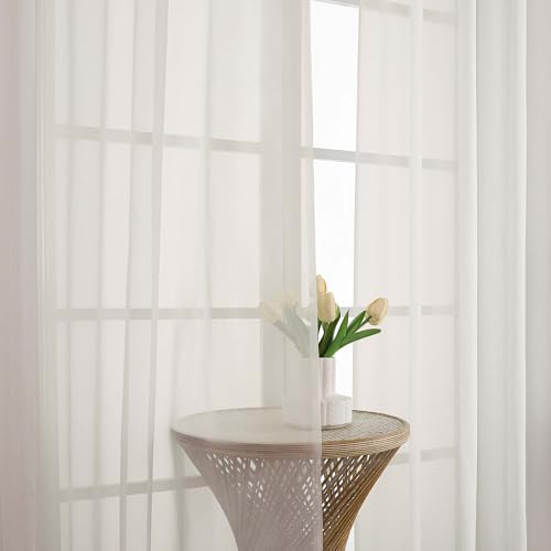 Extra Long Ivory Sheer Curtains 144 inch 2 Panels (Ivory / 59"W x 144"L (Pack of 2))