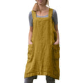 Women Apron with 2 Pockets Cotton Linen Kitchen Baking Cooking Chef Cross Back Pinafore Dress for Work Restaurant Gardening (Medium / Yellow)