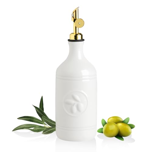 Sweejar 16 Oz Ceramic Olive Oil Dispenser Bottle (White / 16 Oz(Gold Spout))