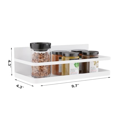 Magnetic Spice Rack Organizer Single Tier Refrigerator Spice Storage Shelf (White / 2 PACK)