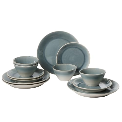 Plates and Bowls Set (Ombre Blue (River Delta) / Service for 4 (12pcs))