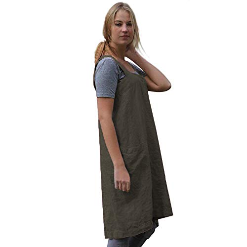 Women’s Pinafore Square Apron Baking Cooking Gardening Works Cross Back Cotton (Small / Green)