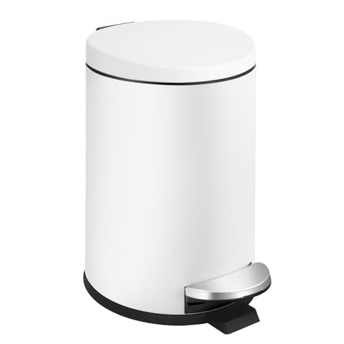 Small Bathroom Trash Can with Lid Soft Close (White)