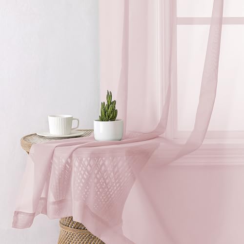 Blush Pink Sheer Curtains 96 Inches Long 2 Panels (Blush Pink / 42"W x 96"L (Pack of 2))