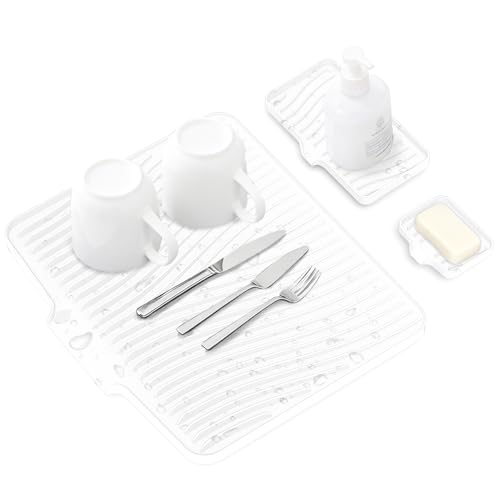 Silicone Dish Drying Mat for Kitchen counter (lvory-Set / 19.7" x 17")
