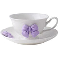 Bow Coffee Mugs Set with Saucer 200 ML Coquette Mug Porcelain Bow Cute Tea Cup Coffee for Women Girl (Purple Bow Coffee Mug)
