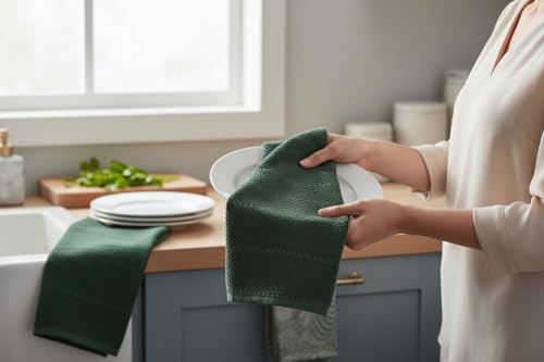 Dark Green Kitchen Hand Dish Towels