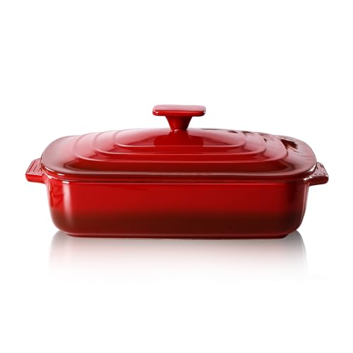 Large Ceramic Casserole Dish with Lid (Red)