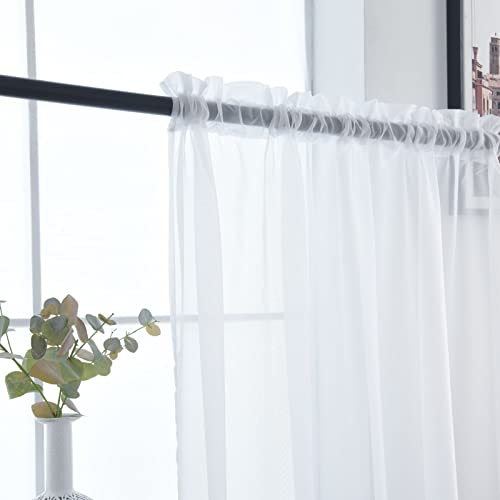 Basic Rod Pocket Sheer Voile Window Curtain Panels White 1 Pair 2 Panels 70 Width 108 Inch Long for Kitchen Bedroom Children Living Room Yard (White / 70"W x 108"L (Pack of 2))