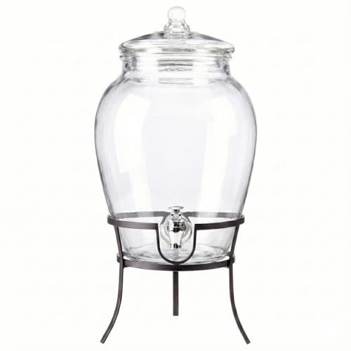 Glass Beverage Drink Dispenser with Metal Rack Stand (2.64 Gallon)