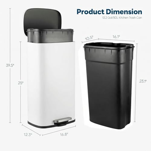 13.2 Gal Kitchen Trash Can (White / 13.2 Gal)