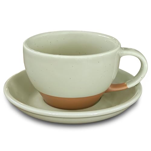 Ceramic Latte Art Mug With Saucer (Light Matcha)