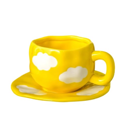Sky and White Clouds Coffee Mug with Saucer (Yellow)