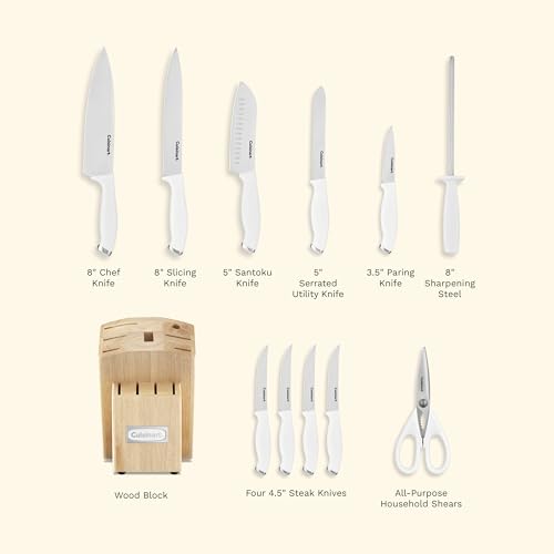 Block Knife Set (White/Stainless Steel / 12-Piece)