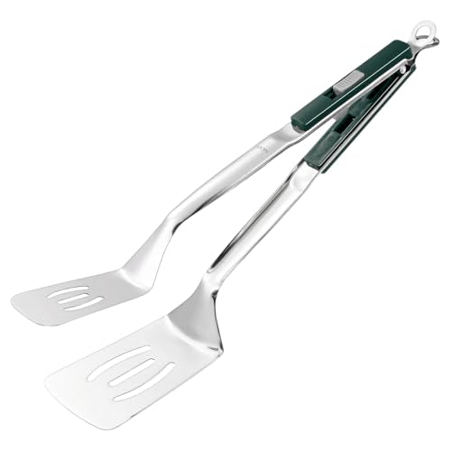 Spatula Tongs (Green Handle, Silver Tone)