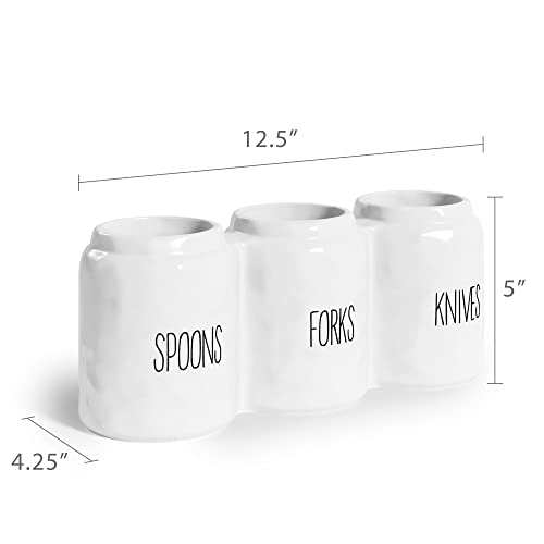 Ceramic Silverware Caddy Utensil Holder 12.5” x 5” (White)
