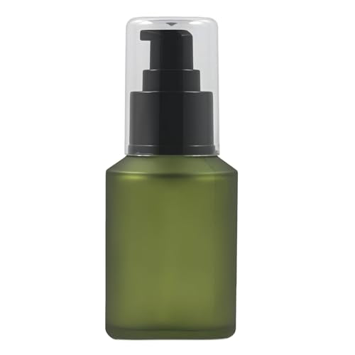 1PCS 60ML 2OZ Empty Refillable Green Frosted Glass Bottles with Pump Vial Cosmetic Dispenser Jars Storage Container Portable Travel Bottle Sample Trial Packing