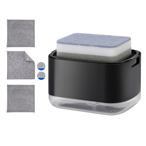 Kitchen Dish Soap Dispenser with Sponge Holder (Black (5-in-1))