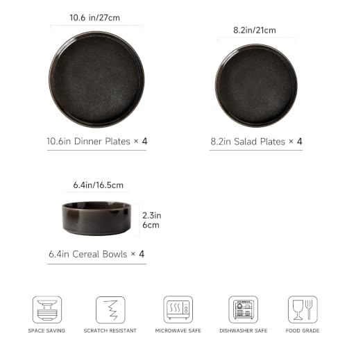 Dinnerware Sets for 4 (Glaze Black / 4-Set(12pcs))