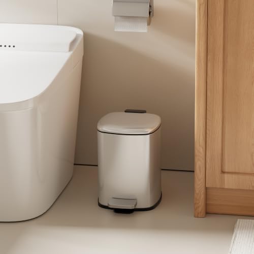 Bathroom Trash Can with Lid (Silver / 1.6 gallons)