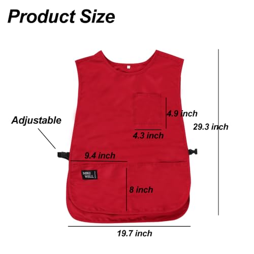 Waterproof Cobbler Apron with 4 Pockets Vest Smock Apron for Men Women Chef Waiter Work (Red)
