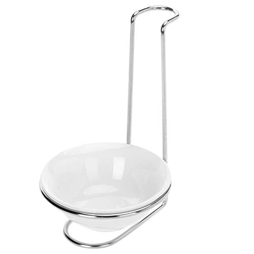 White Ceramic Ladle Holder Spoon Rest with Stainless Steel Stand (White / Single)