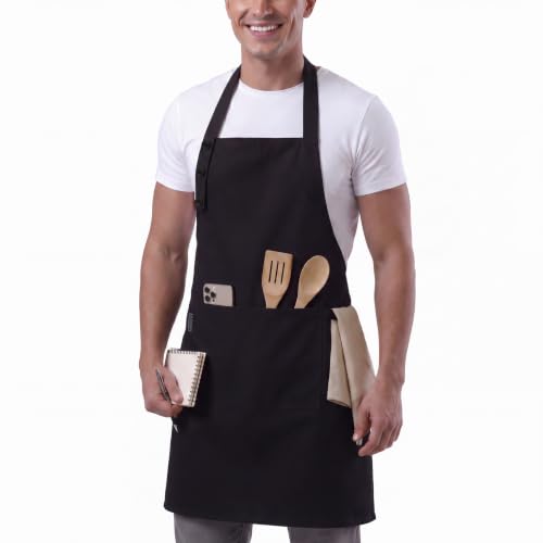 Kitchen Apron for Women & Men Waterdrop Resistant (1 Pack - Black)