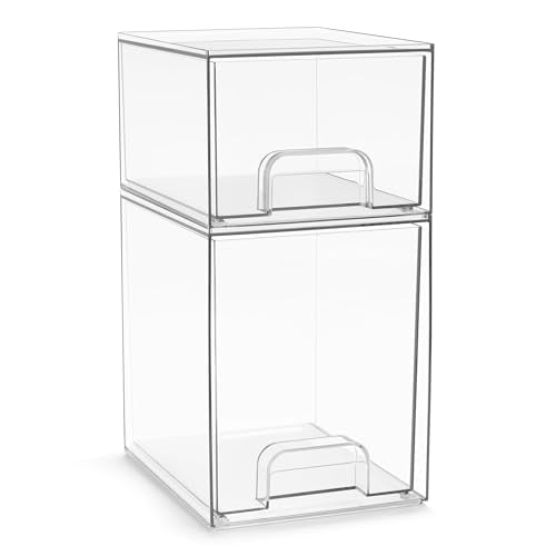 Clear Stackable Storage Drawers (2 Pack, 7.6’’ and 4.4’’ Tall)