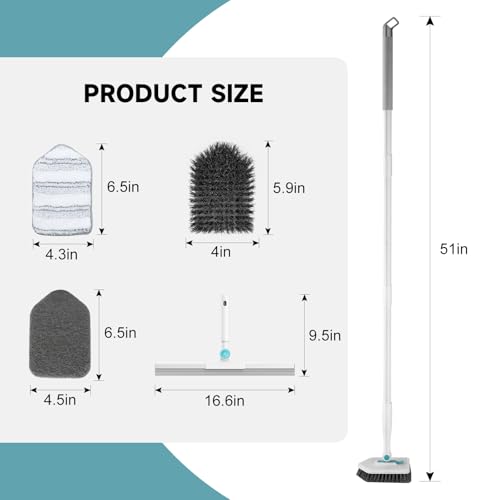 Shower Scrubber with Long Handle (Blue White / 2 pads+squeegee)