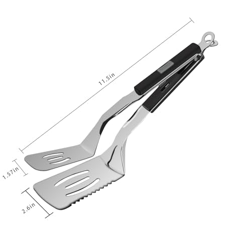 11.5 inch Stainless Steel Tongs for Cooking (11.5 Inch / Black)