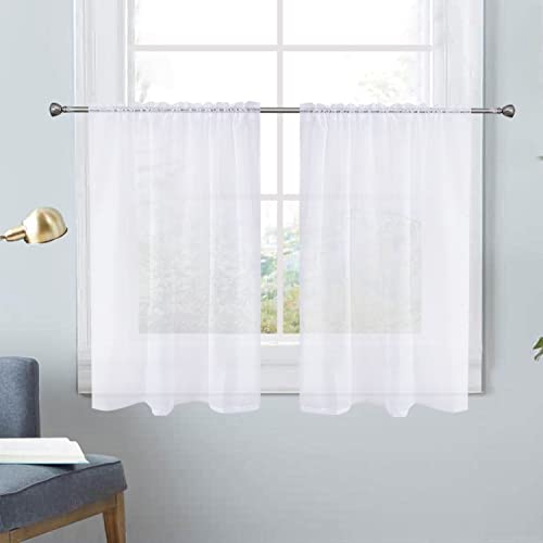 White Kitchen Sheer Valance Curtains 24 Inch (White / 26"W x 24"L (Pack of 2))