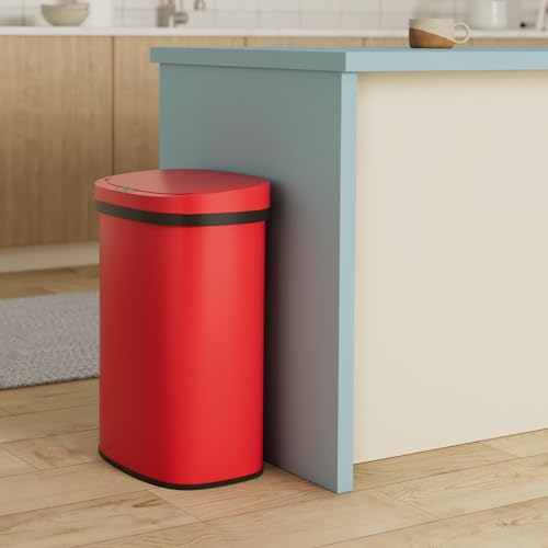13 Gallon Stainless Steel Trash Can with Lid (Stainless Steel / Red)