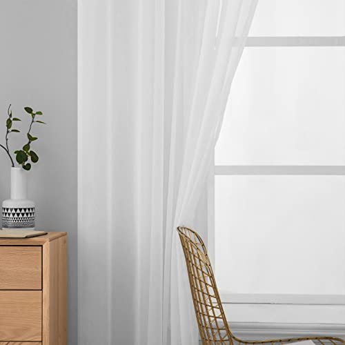 2 Panels White Sheer Curtains for Living Room 54 X 95 Inches (White / 54"W x 95"L (Pack of 2))