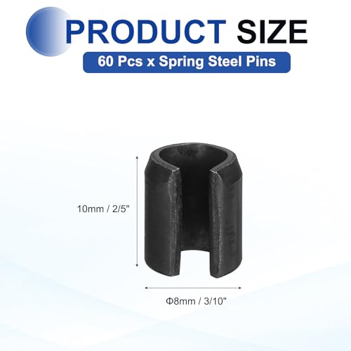 60Pcs Slotted Split Roll Pins 3 (3/10 Inch(8mm) Dia. 2/5 Inch(10mm) Length)