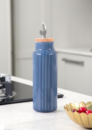 Ceramic Olive Oil Dispenser Bottle for Kitchen (20 Ounces / Blue)