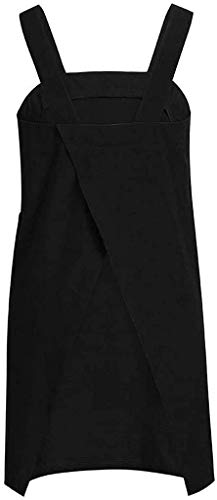 Cotton Linen Apron Cross Back Apron for Women with Pockets Pinafore Dress for Baking Cooking (Black / Small)