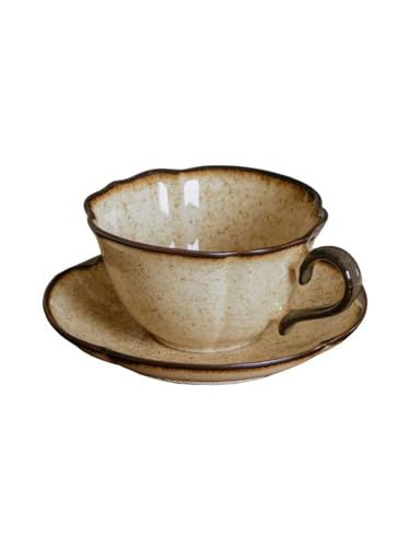Ceramic Coffee Cup and Saucer Set (Beige-10oz)
