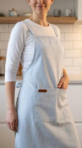 Aprons for Women with Pockets (Light Blue)