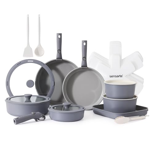 24 Piece Ceramic Detachable Handle Pots and Pans Set Gray (Gray / 24 Piece)