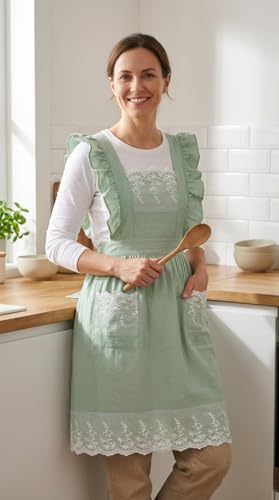 Vintage Aprons for Women (Light Green)
