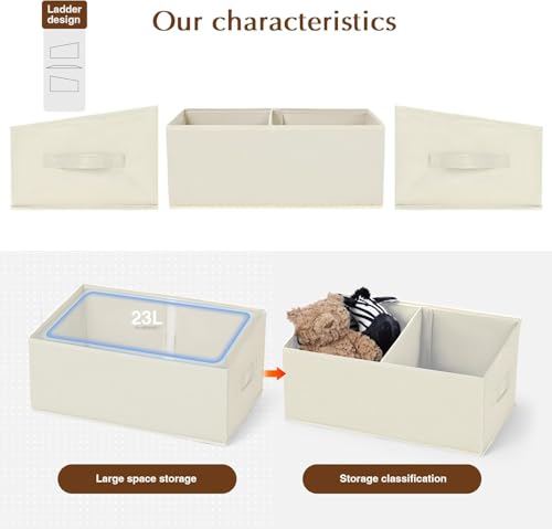 Closet Storage Bins (Beige / 6 Bins 16.5"x11"x7.8")