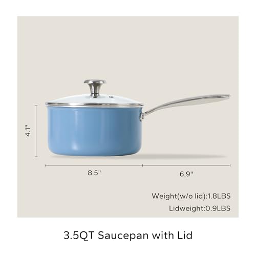 Nonstick Ceramic Sauce Pan With Lid (Blue / 3.5 Quarts)
