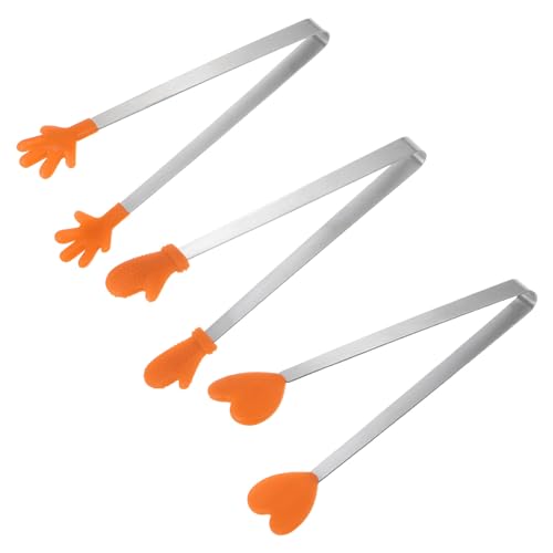 Mini Food Tongs 5.5" Pattern Shape Stainless Steel with Silicon Tips Small Cooking Tongs Kitchen Food Tongs Serving Tongs for Cooking Grilling BBQ Barbecue Kitchen (Orange)