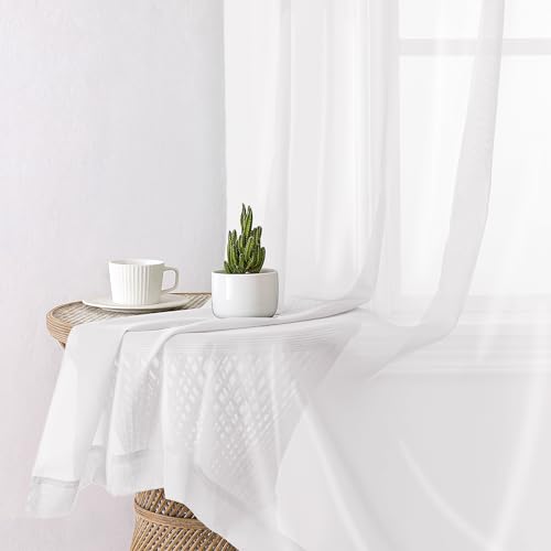 White Sheer Curtains 78 Inches Long 2 Panels Set (White / 42"W x 78"L (Pack of 2))
