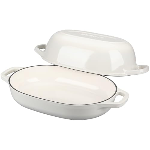 Enameled Cast Iron Oval Dutch Oven Pot with Lid (White / 7 Quart)