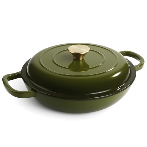 3 Quart Enameled Cast Iron Braiser (Golden Green)