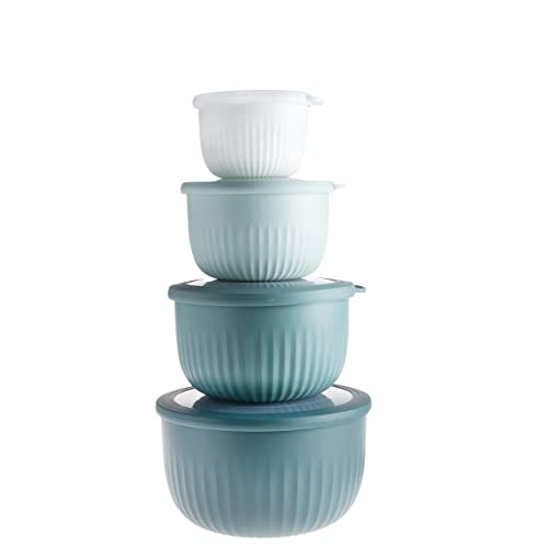 4pc Plastic Mixing Bowl Set with Lids (Teal / 8 Piece Set - Deep Bowls)