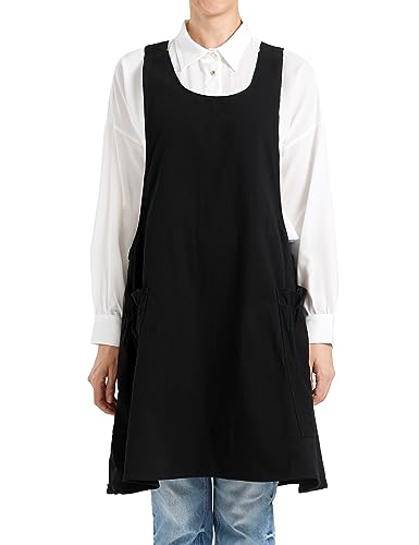 Cozy Adjustable Cross Back Aprons for Women with Pockets Cotton Linen Cooking Kitchen Baking Black (Black)